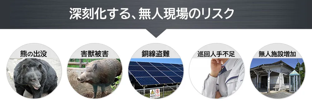 深刻化する、無人現場のリスク、熊の出没、鳥獸被害、銅線盗難、巡回人手不足、無人施設増加